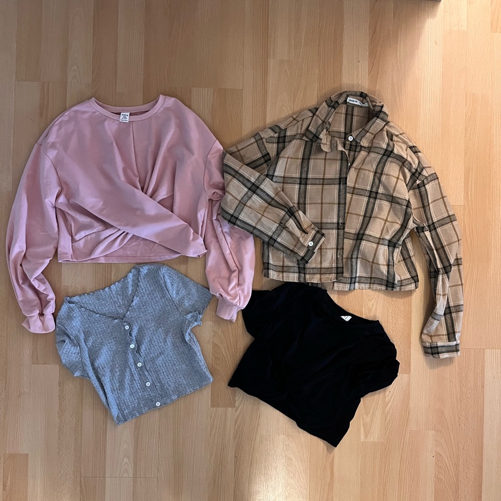 SHEIN Kids Pink and Plaid Sweatshirt Set